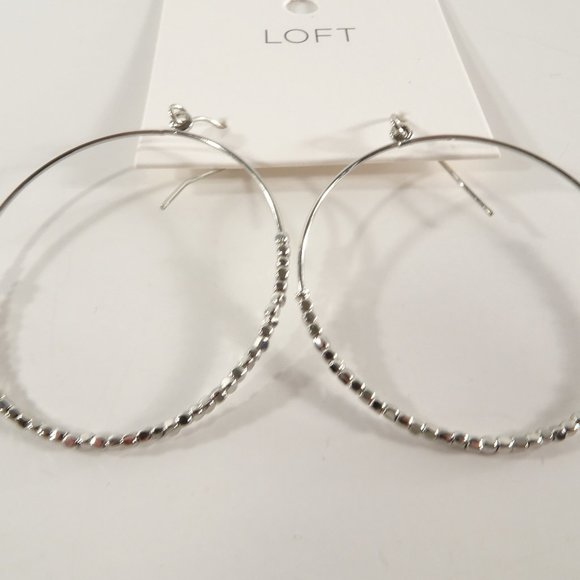 Ann Taylor LOFT Silver Dot Drop Hoop Earrings - Picture 4 of 7